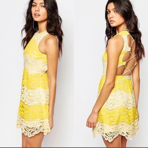 NWT XS Anthropologie FOXIEDOX yellow and white lace dress with open back - Picture 4 of 4